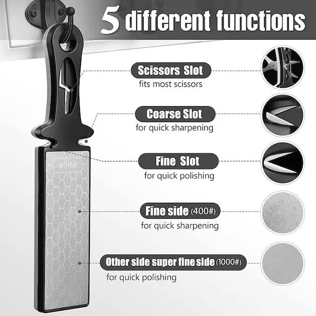 5-In-1 Diamond Sharpening Plate Knife And Scissors Sharpener Ceramic Knife  Sharpener Rod Double-Sided 400/1000 Grit Honeycomb Surface Outdoor Kitchen