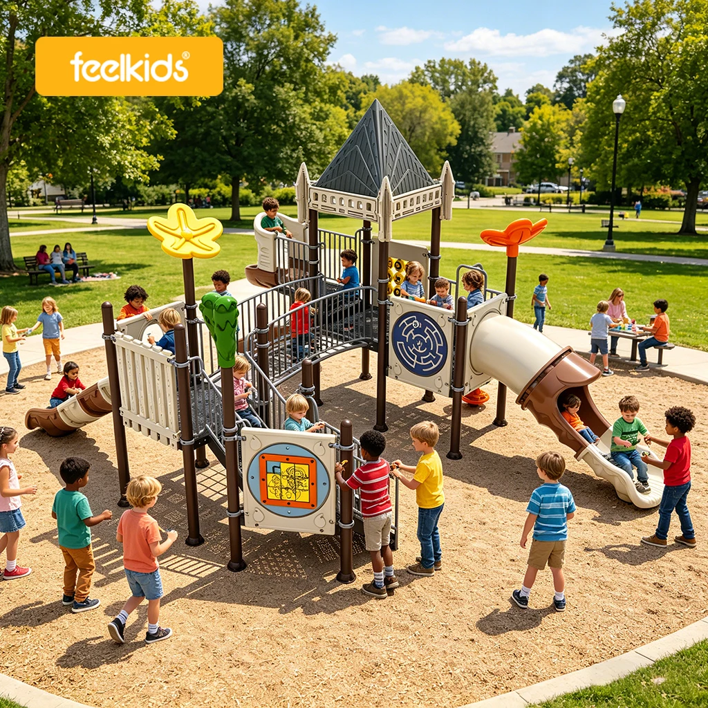 Feelkids Large Outdoor Playground Plastic Slide with Galvanized Pipe 1000kg Capacity for  alt=