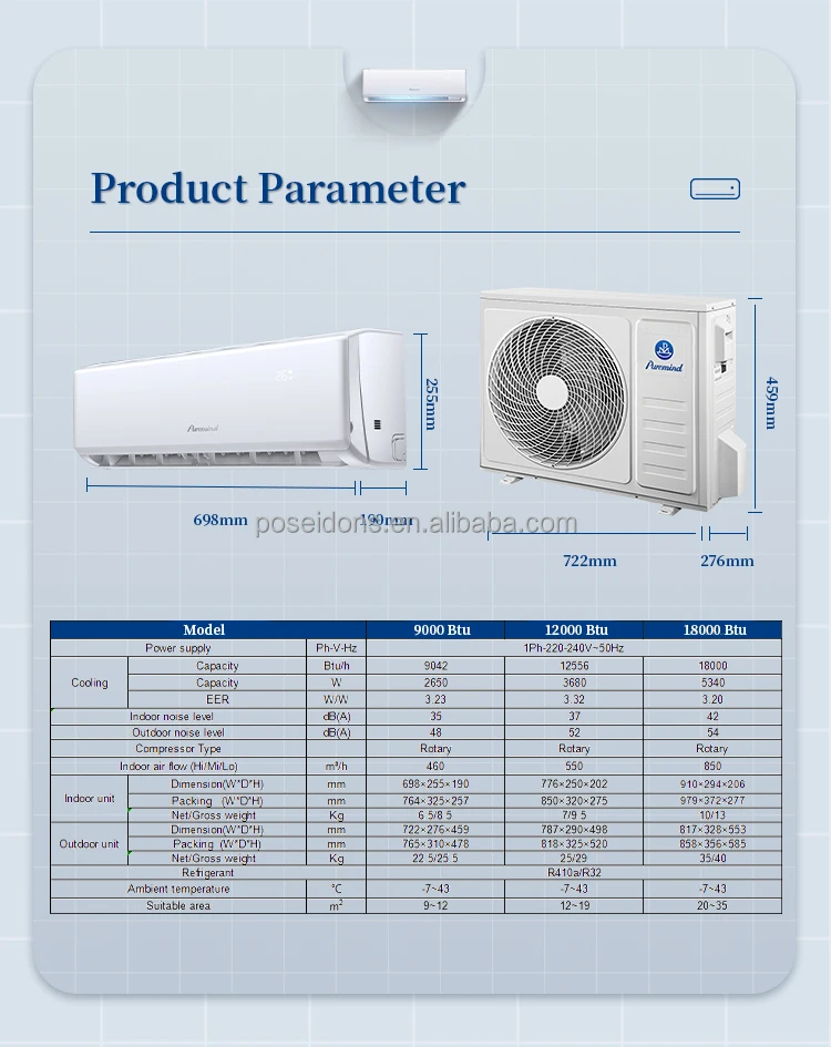 Puremind Smart Split Air Conditioners Cooling Only Ductless R32 R410a Non Inverter 9000btu 7132