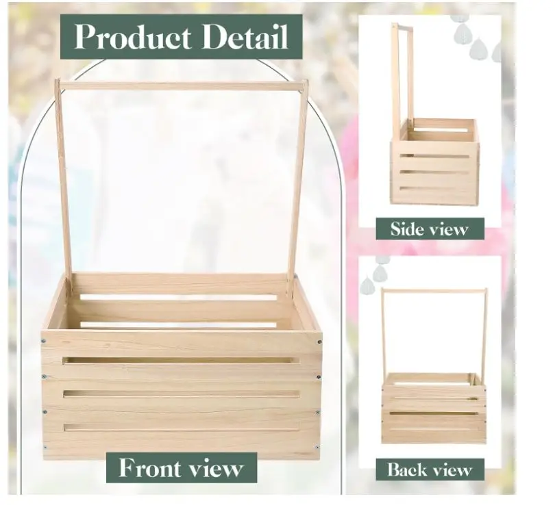 ZJRDYYK Armoire en bois pour fête prénatale avec 6 crochets, caisse de rangement pour bébé avec poignée, panier en bois pour cadeau de fête prénatale, panier en bois pour fête prénatale