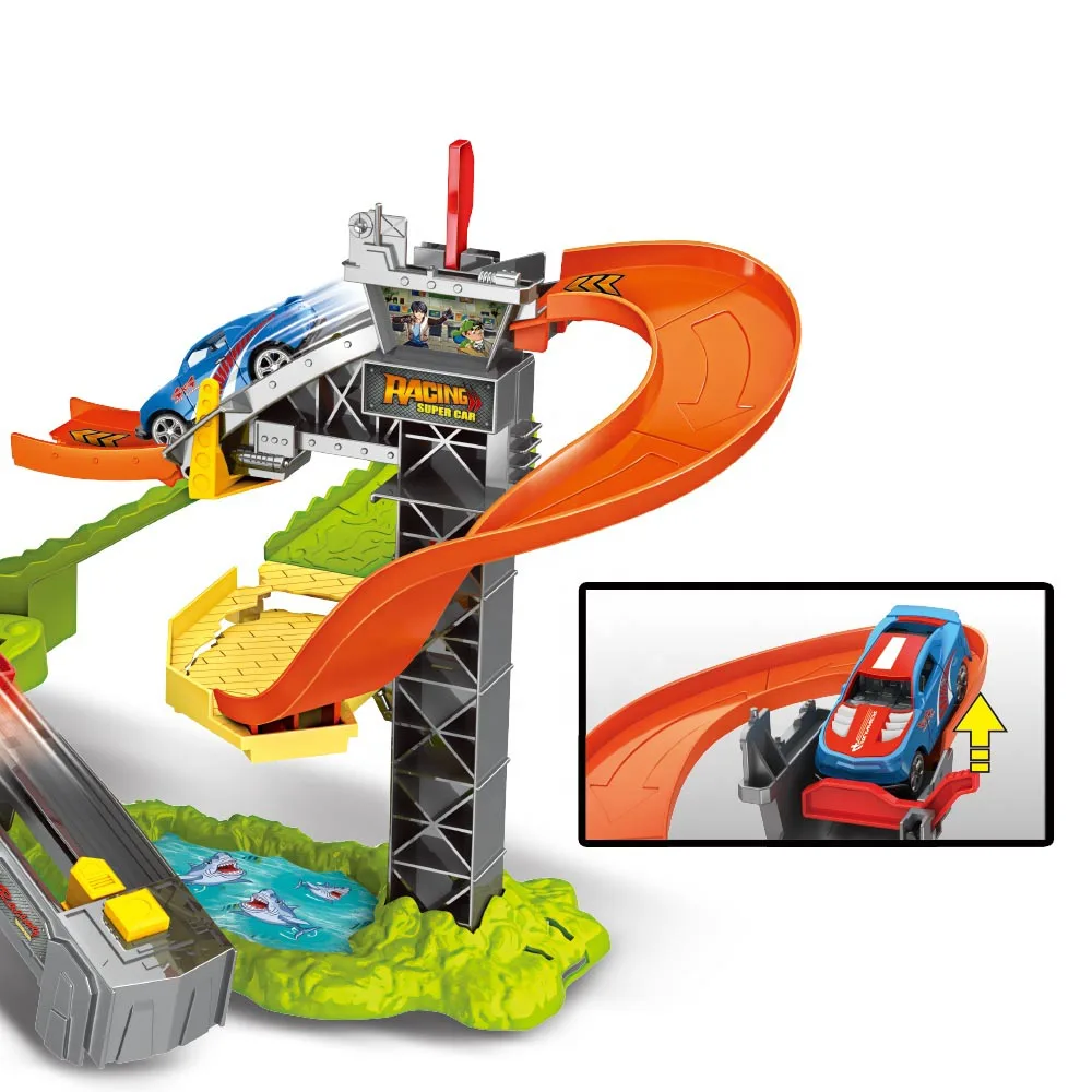 2021 amazon new trending electric slot toy car mega orbital DIY assemble dinosaur car slot racing track toy train with alloy car