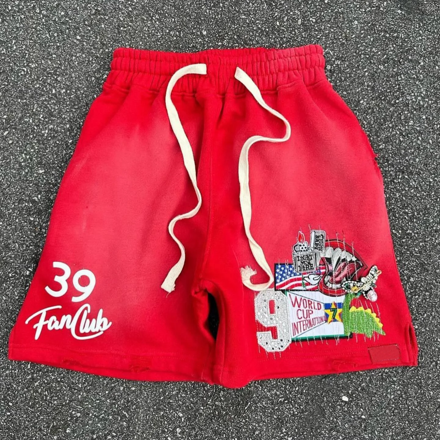 Custom Heavyweight Design Vintage Distress Acid Washed Applique Men's Shorts 100% Cotton Streetwear Casual Jogging Men Shorts