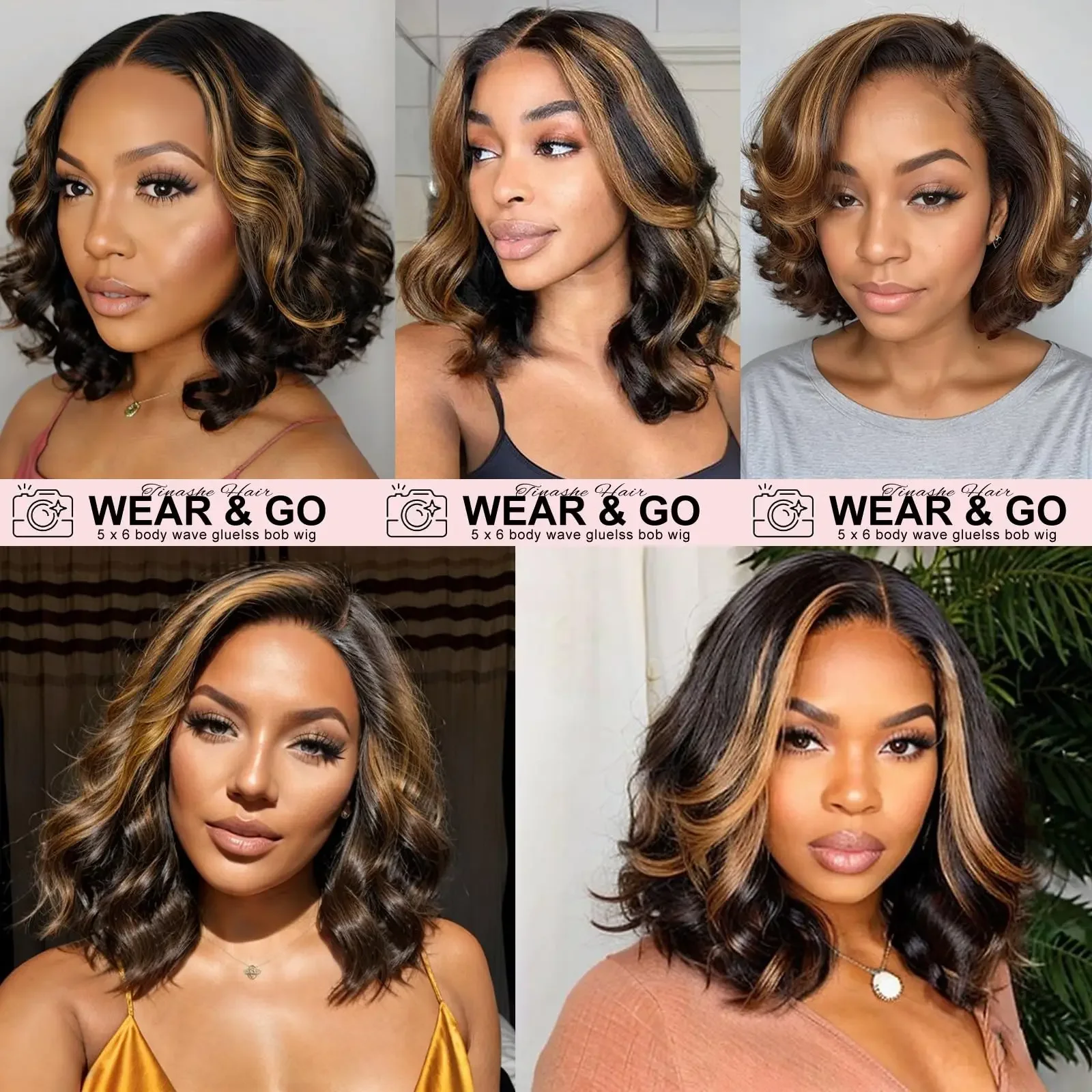 Highlight Human Hair Bob Wig 13x4 Lace Front Deep Wave Curly Wigs_voghion.com