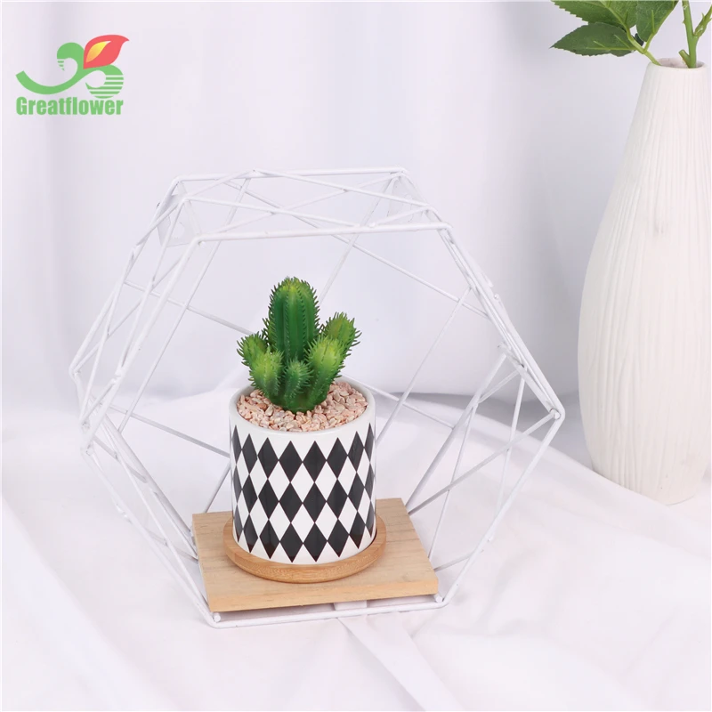 Set of 4 Artificial Cactus Lotus Plants Ceramic Pot With Bamboo Tray Real Touch Succulents Shelf Decor