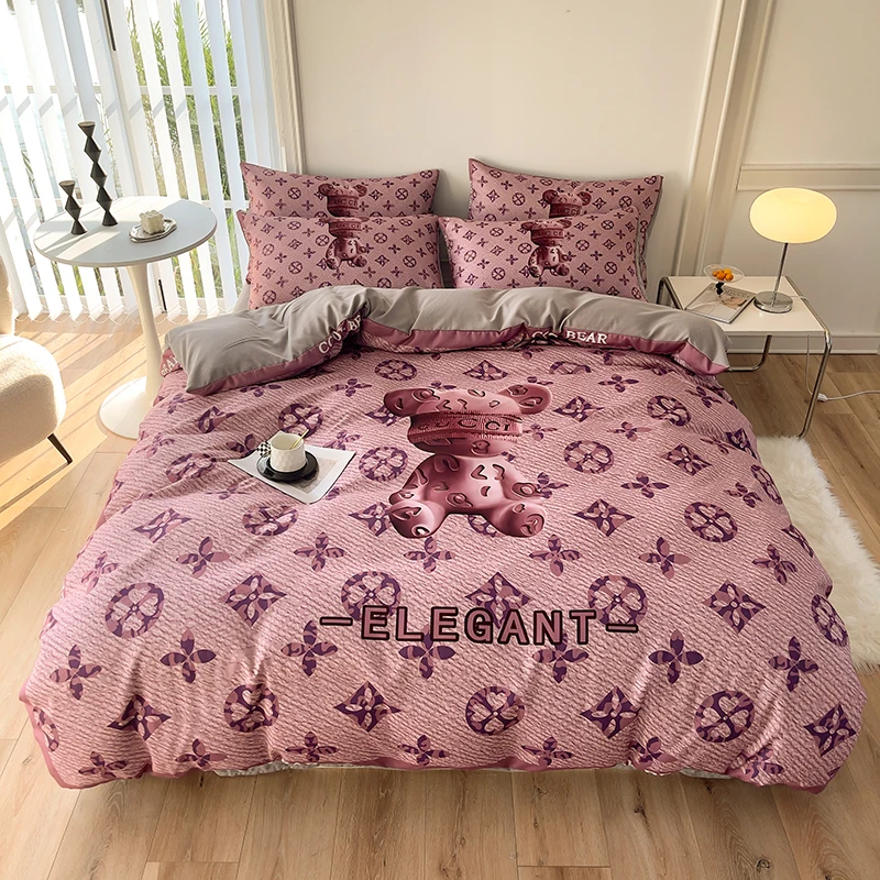 Luxury White Bear Head Bear Cub Design Bedroom Duvet Cover Bed Sheet