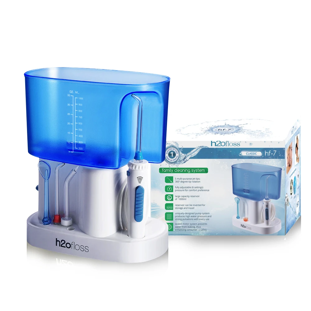 Electric Countertop Water Flosser with 1000ml Water Tank 30-110PSI Adjustable Pressure and 1 Year Warranty for Household Dental Care