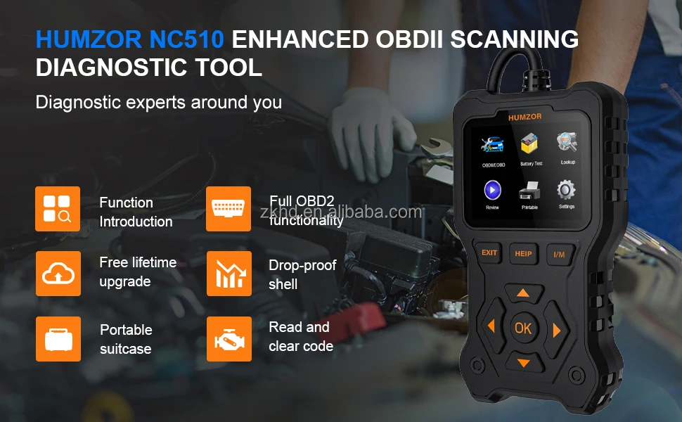 Hum Obd Reader HUMZOR NC510 OBD2 Car Diagnostic Tool - 11 Languages, 9 Protocols