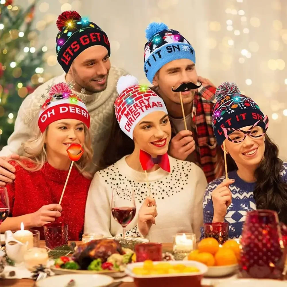 Bonnet De Noël Lumineux à LED - Avec Lumières Clignotantes, Taille Unique Ajustable, Pour Enfants Et Adultes, Fêtes Et Photos