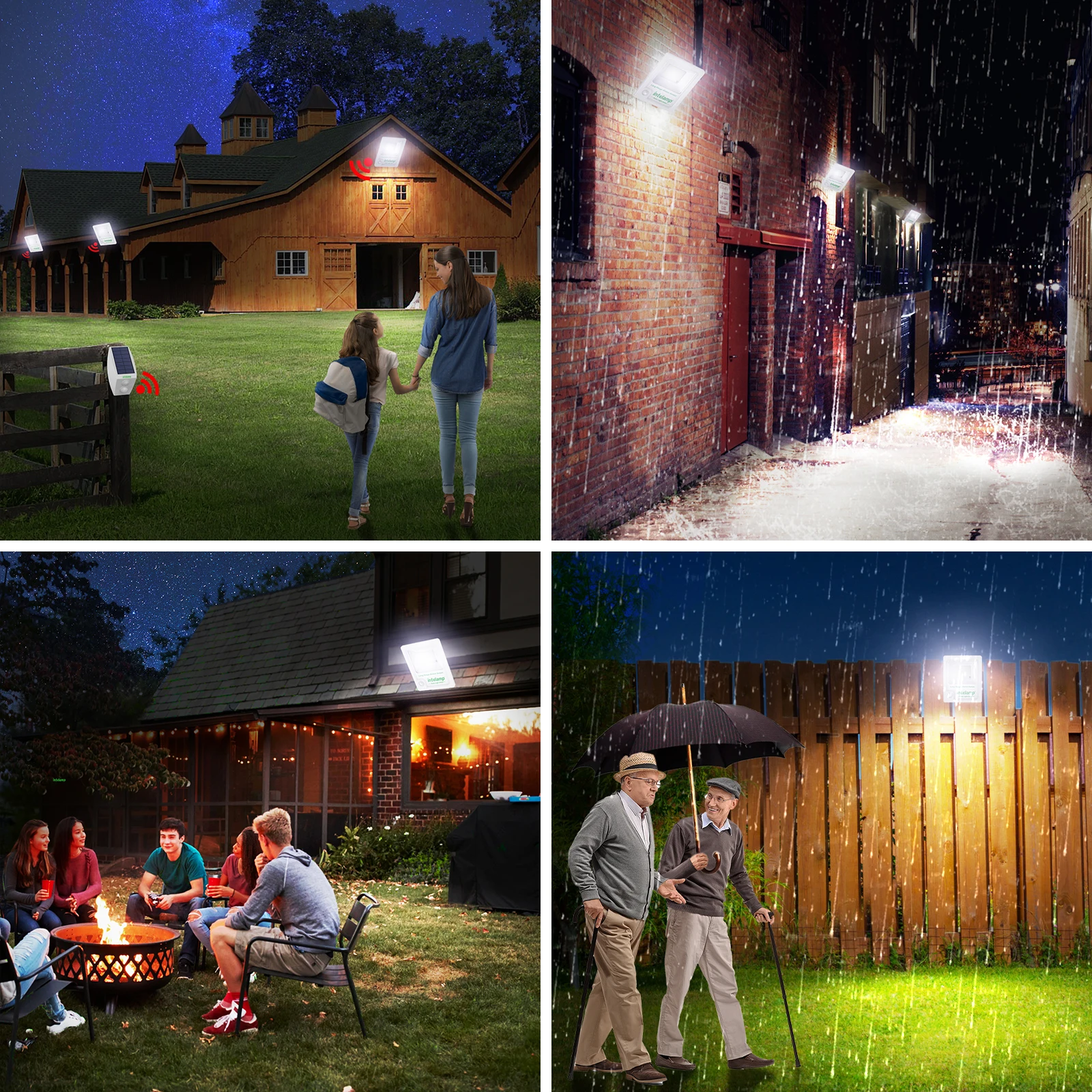 Intelamp Mutual Control Sensor Solar Flood Lights Waterproof LED Outdoor Wall Light Motion