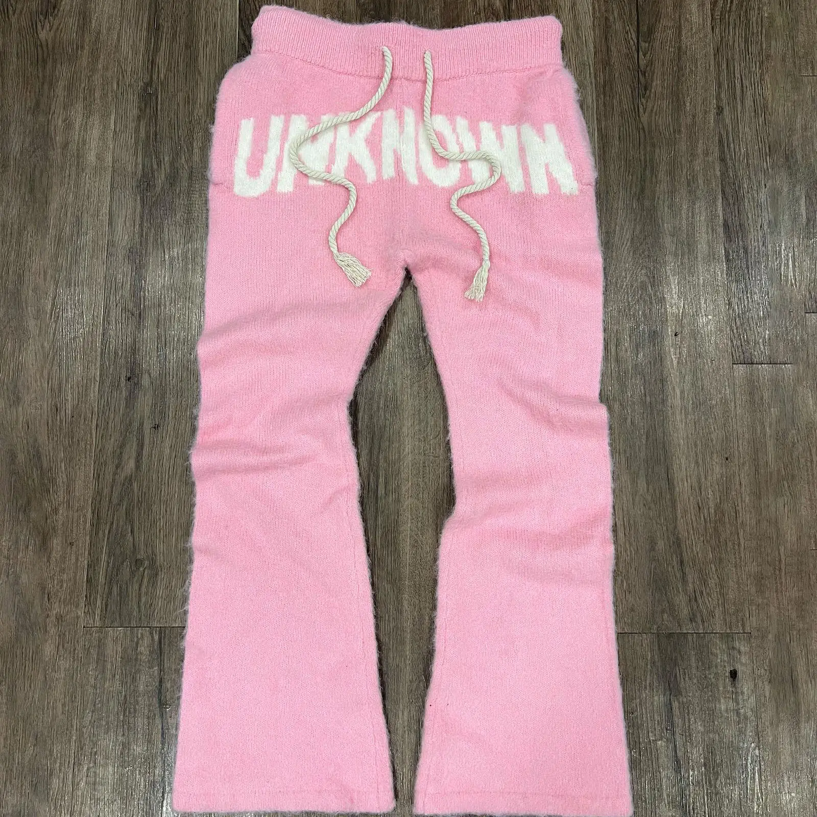 Custom Print Mohair Stacked Sweatpants Oversized Drawstring Streetwear Fluffy Fuzzy Knit Track Sweat Flare Mohair Pants for Men gallery 10