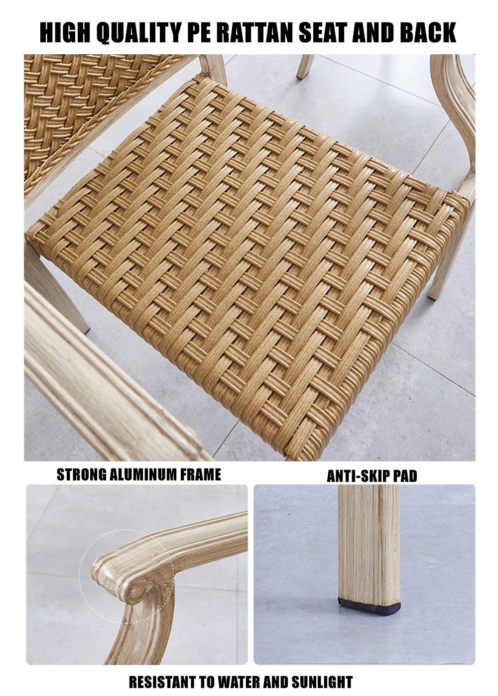 Wholesale metal rattan set leisure outdoor furniture garden dining table with 4 Chair aluminum ratten PE wicker dinning chair