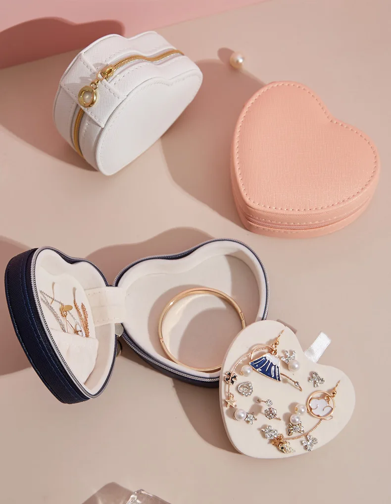 Premium heart design jewelry organizer Heart shaped jewelry box with elegant PU leather exterior
