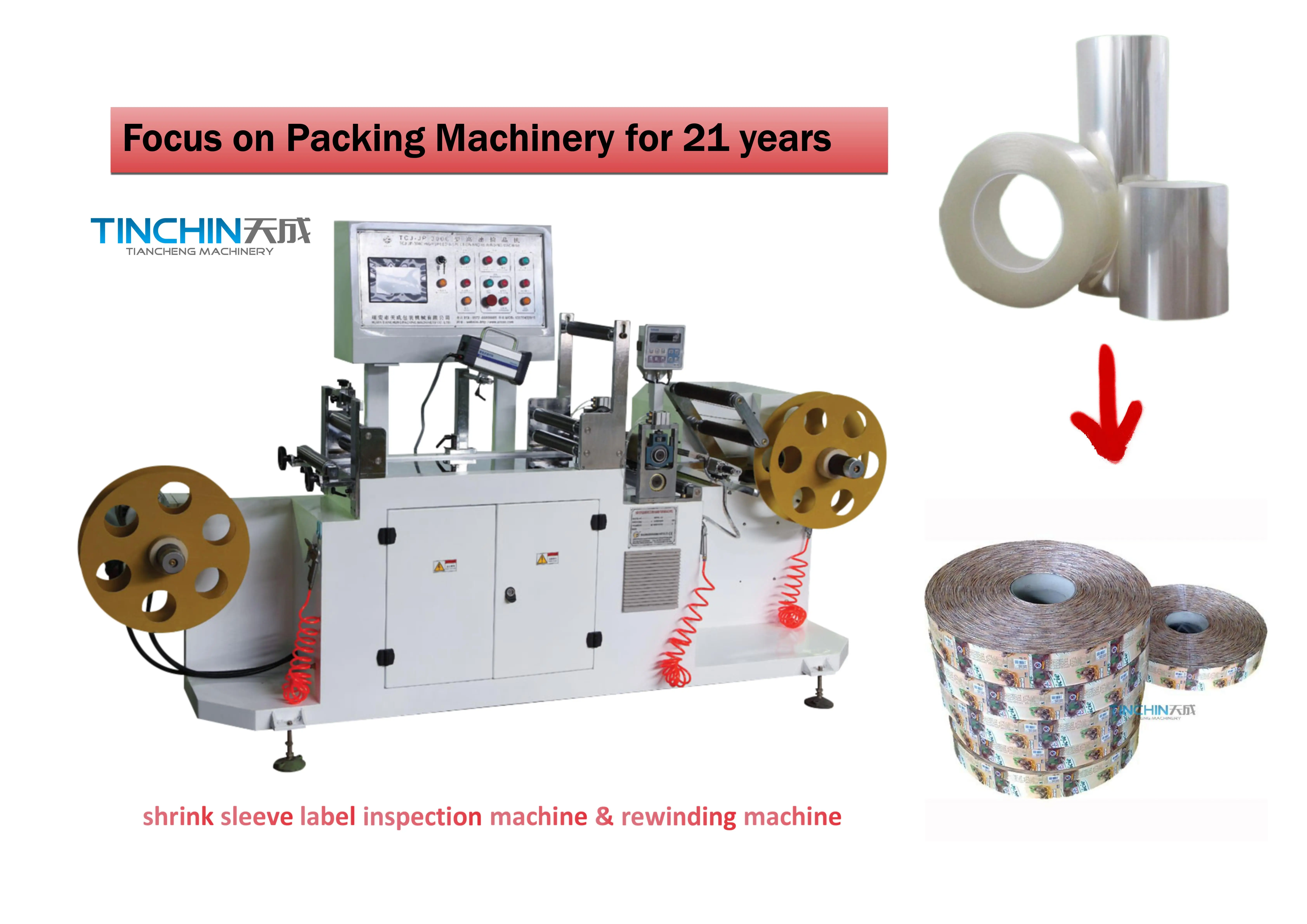 Machine Type 7316 TINCHIN 260D High Speed Shrink Sleeve Inspecting and Rewinding Machine ...
