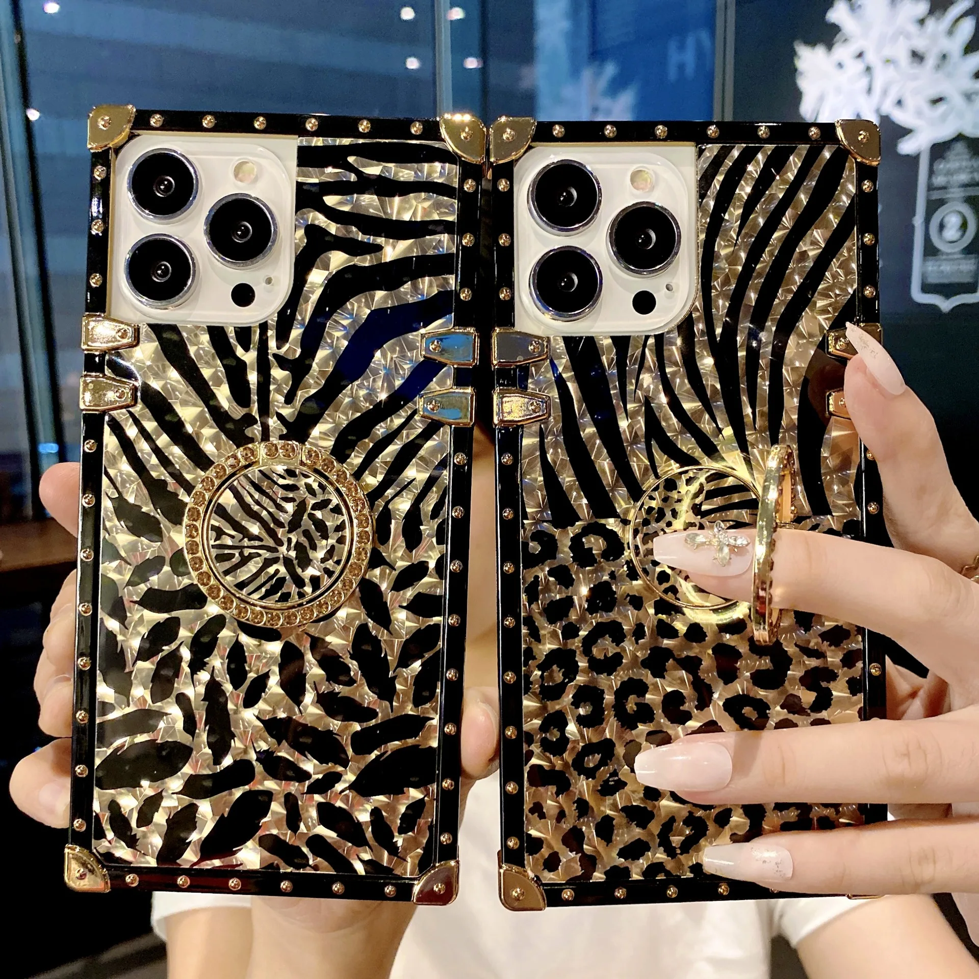 Fashionable Autumn/Winter Leopard Print Feather Square Soft Mobile Phone Case For iPhone 11 12 13 14 15 16 Pro Max Plus Luxury