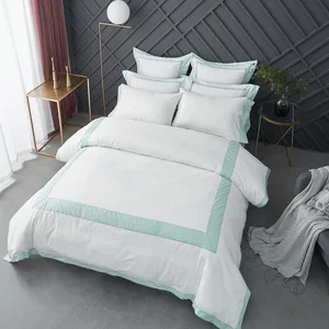 Premium 100% Cotton Custom logo Hotel Bed Linen Duvet Cover White Bed Sheet Hotel Bedding Set