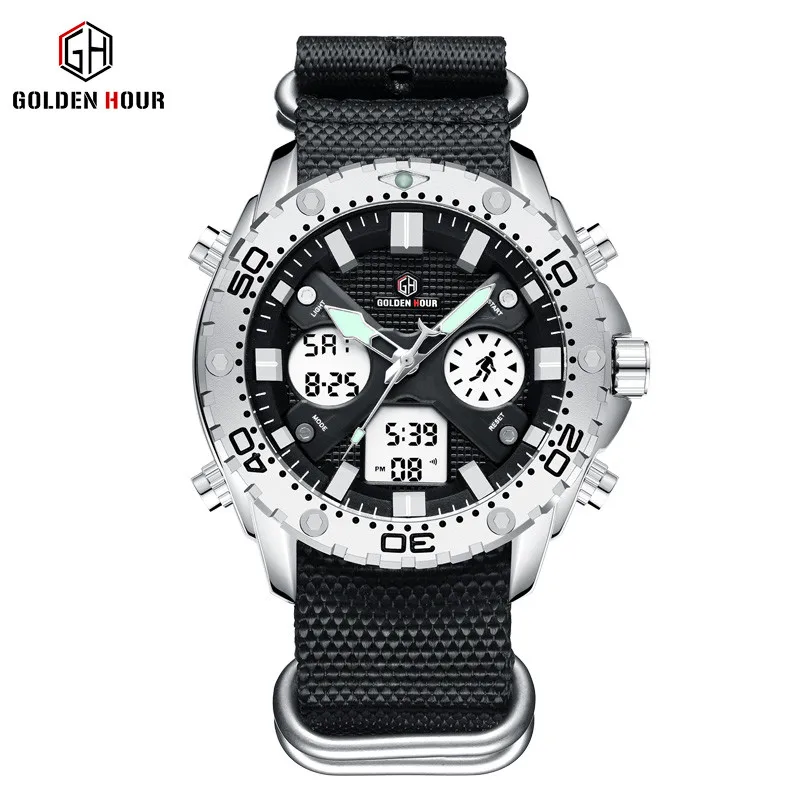 Golden Hour GH122 Watch Men 2019 Top Brand Luxury LED Big Dial Men Wrist Watches Waterproof Nylon Male Watch for Men