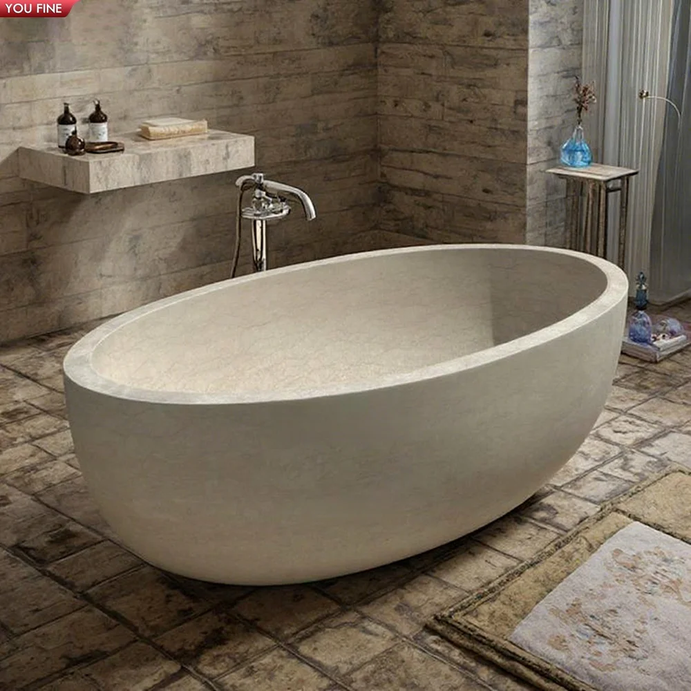 Youfine Ovale Natürliche Marmor Freistehende Badewanne Für Luxuriöse Badezimmer-dekoration