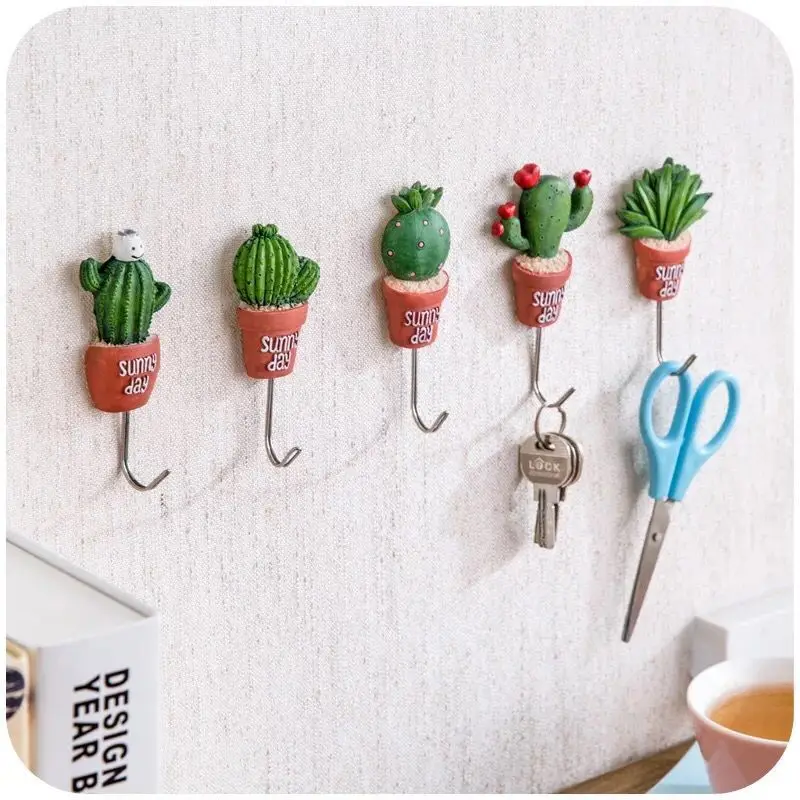 Potted cactus stainless steel hook strong non-stick hook kitchen nail free non-marking door behind the wall small stick hook factory