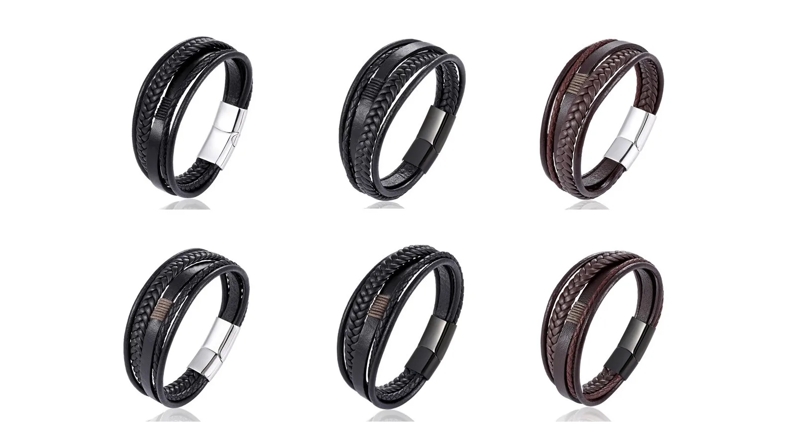 Fashion Vintage Genuine Leather Wrap Bracelets Handmade Bangles Mens