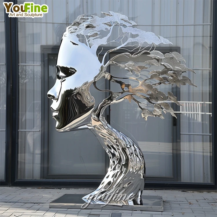 Large Size Outdoor Garden Metal Stainless Steel Tree Lady Figure Sculpture