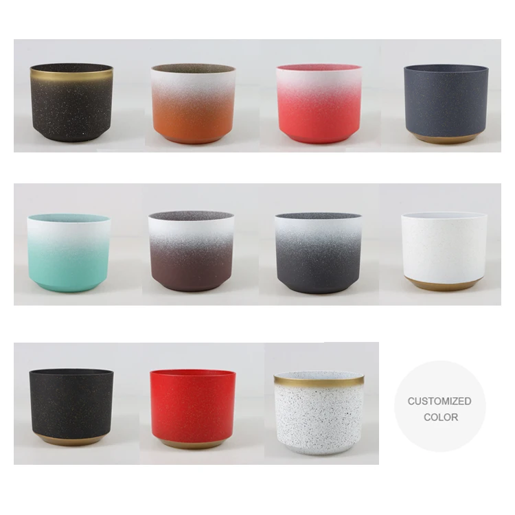 Factory Wholesale Cheap Creative Resin Brush Painted Yellow Round Flowerpot Bonsai Window Garden Ornaments Flower Pots White
