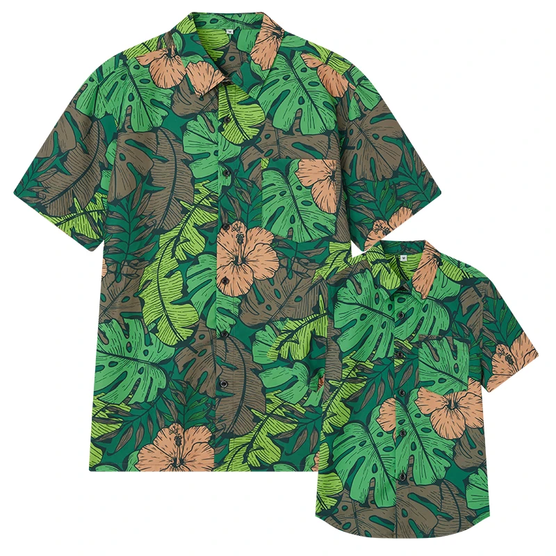 Summer Collared Shirts Boys Button Down Shirt Casual Woven Cotton Short Sleeve Hawaiian Shirt