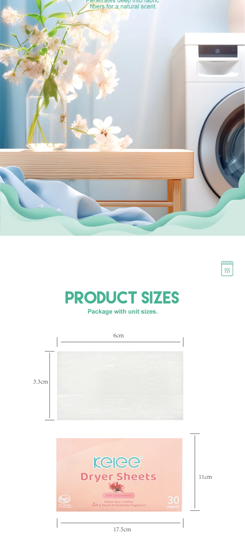 Oem Available Fabric Softener Dryer Sheets Kapok Eco Friendly Plant