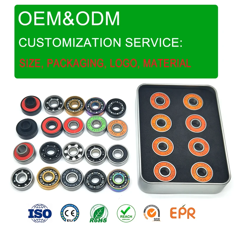 High Quality Customize High Speed ABEC 3/5/7/9/11 Skateboard Bearings 608ZZ 608RS 608 Z ZZ RS 2RS Ball Bearings with Packing Box
