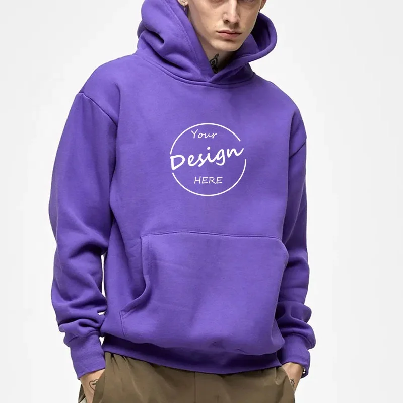 Embroidered Cotton Hoodie Men Heavyweight Hoodie Pullover Sweatshirt Puff Printing Fleece Blank Hoodies