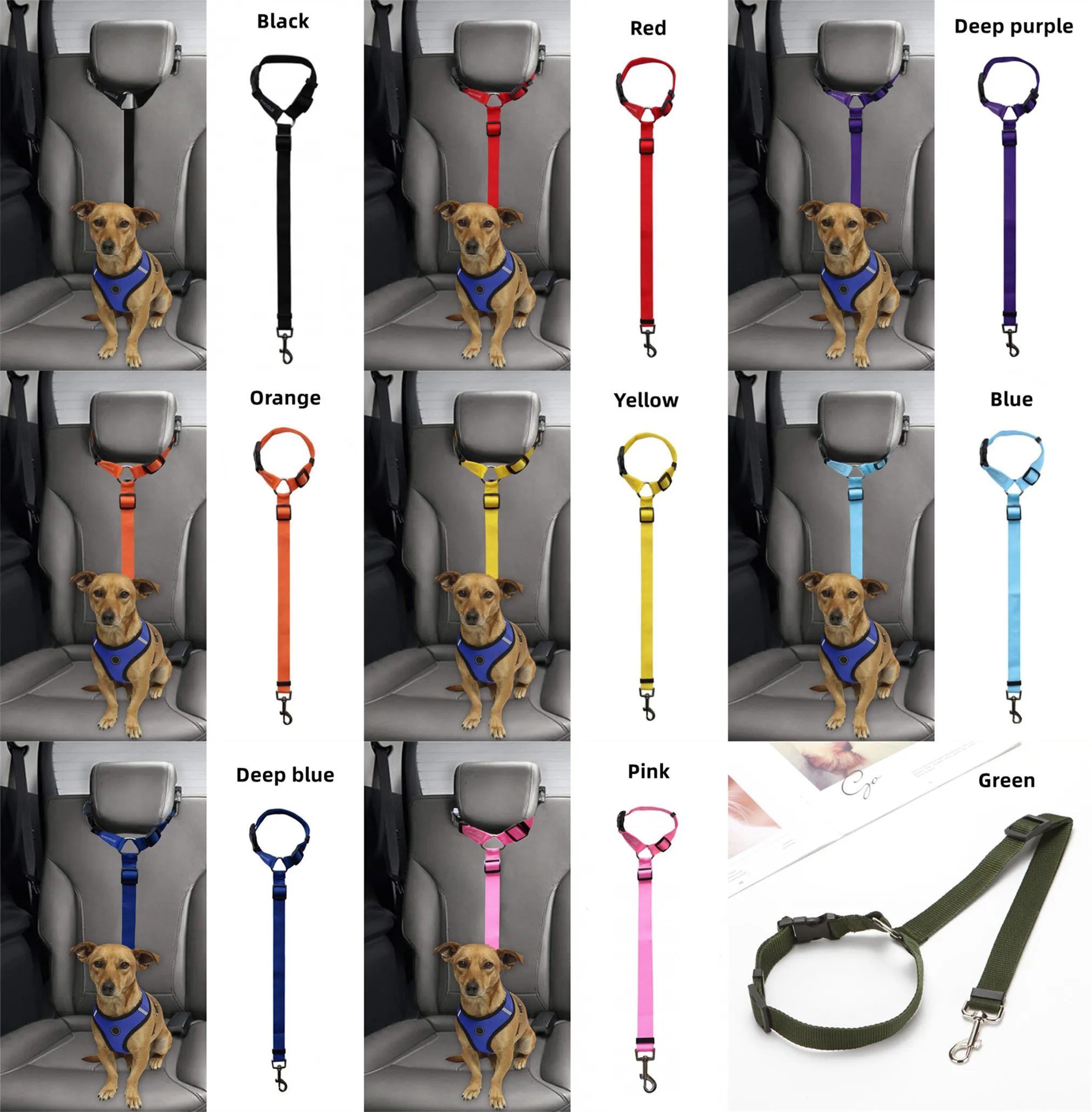 Customized Adjustable Pet Dog Seat Belt Reflective Dog Car Retractable