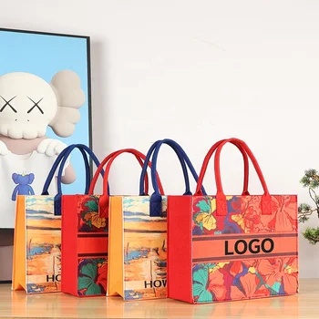 Reusable Custom Logo Eco-friendly Casual Large Capacity Felt Bag Women Felt Tote Bag Handbags Wool Felt Shopping Bag