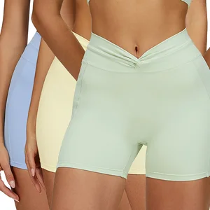 EDK4514  Women Twisted V-shaped High Waist Yoga Shorts Butt Lifting Back Sports Shorts Outdoor Sports Running Fitness Shorts