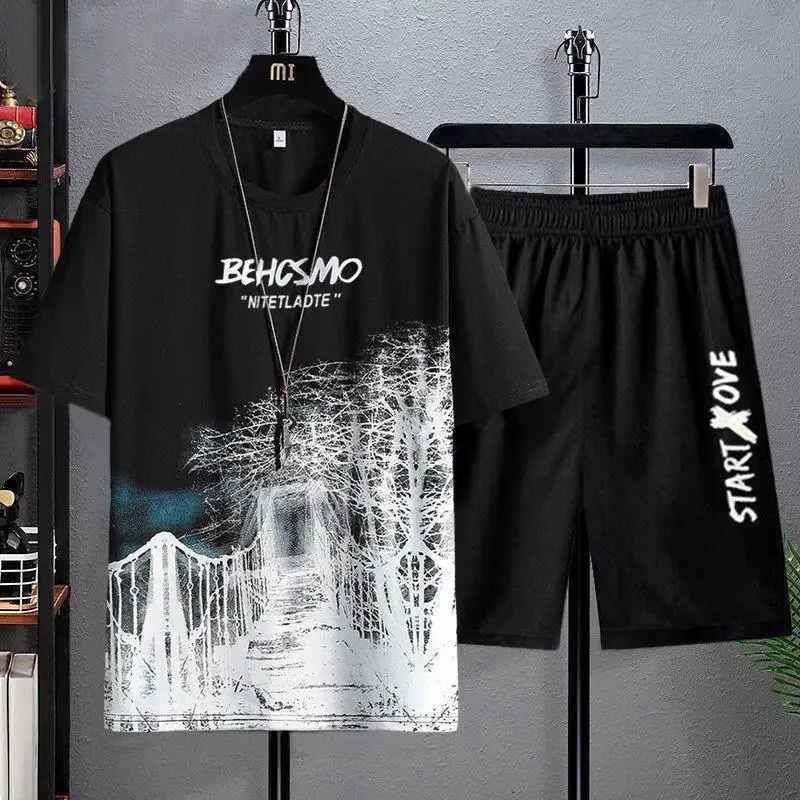 Summer T-shirt Suit Men's Casual Sports Short Sleeve Shorts Two-piece ...