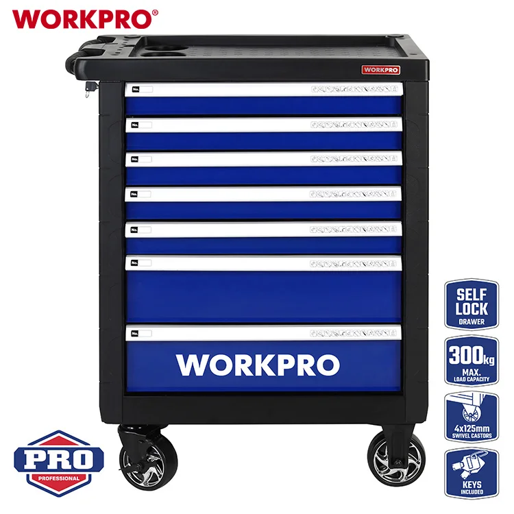 WORKPRO Professional 7 Drawer Workbench Workshop Garage Metal Rolling Wheels Tool Box Roller Trolley Cart Tool Cabinets