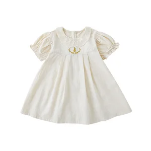 YOEHYAUL Little Baby Girls Cotton Dresses Kids Clothing Summer Embroidered Ready Made Kids White Dress for Girls Children