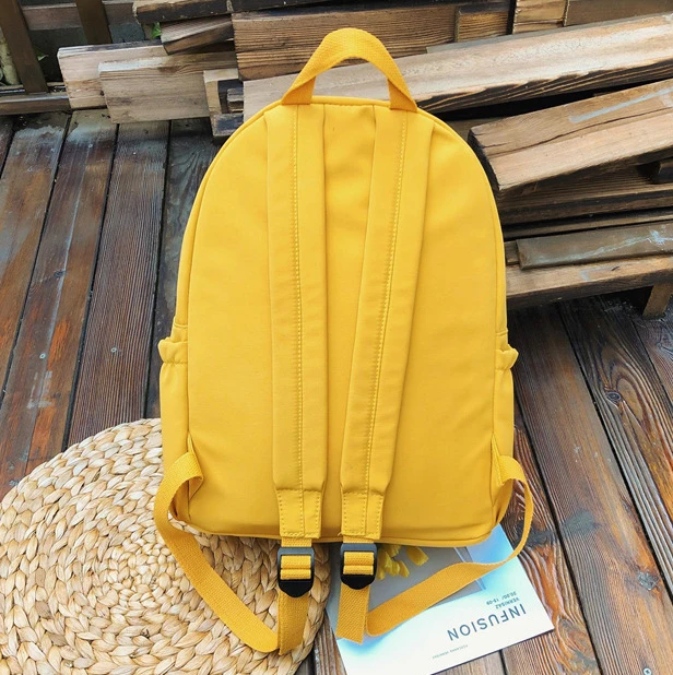 New Design Solid Color Double Pocket Backpacks Large Capacity Student
