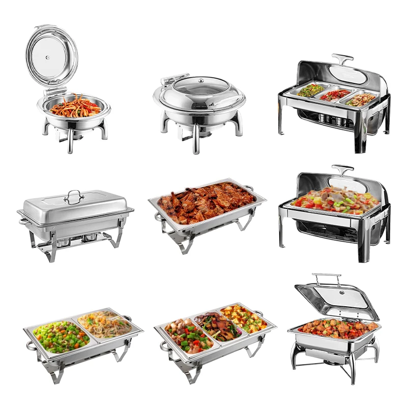 Luxury Stainless Steel Gold Round Chafing Dish Buffet Set Catering Food