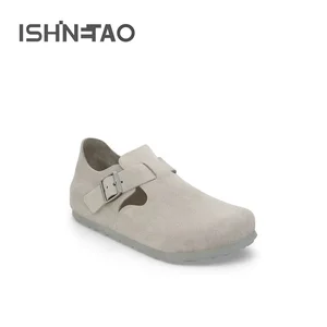 Manufacture Unisex Silver Suede Genuine Leather Cork Sole Slip-on Clogs Open Women Sandal Men Low-top Casual Shoes Wood Arch