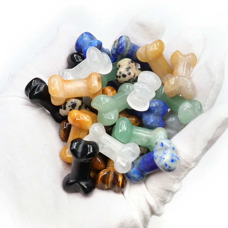 Natural Crystal Dog Bone Carving 1Inch Mini Healing Stone Figurine for Pet Memorial Home Decor Chakra Energy Protection Gift