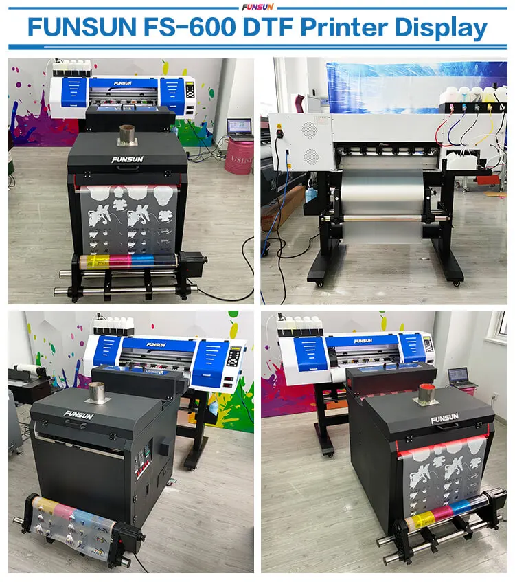 Funsun FS-600 Tshirt Canvas Printing Machine PET Film DTF Printer 60cm with Shaking Powder Machine and Double DX6 Heads