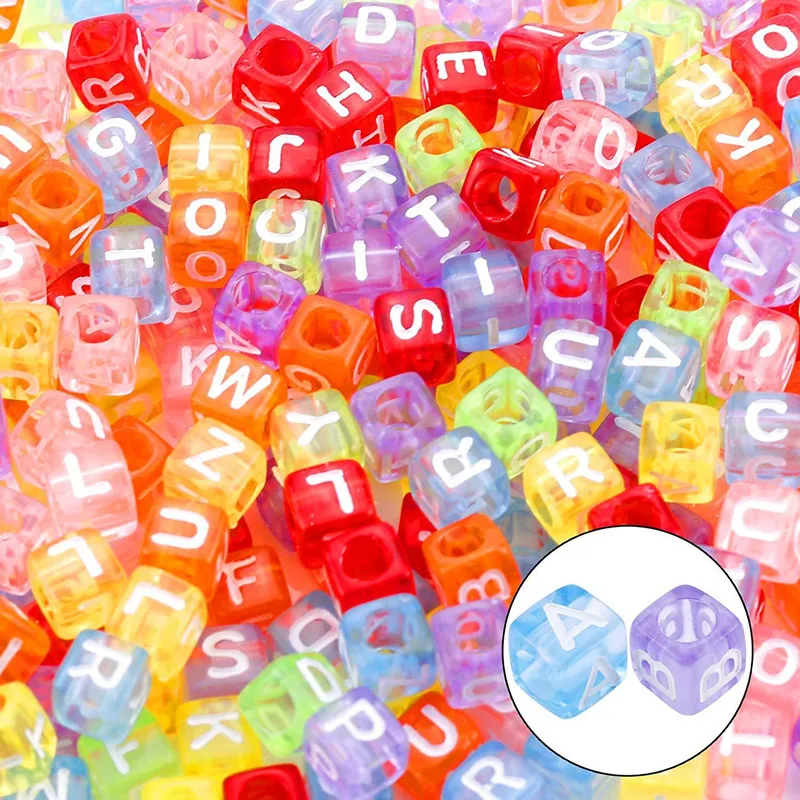 product 6mm acrylic transparent colorful square letter beads large hole loose beads beading handmade diy bracelet necklace accessories-5