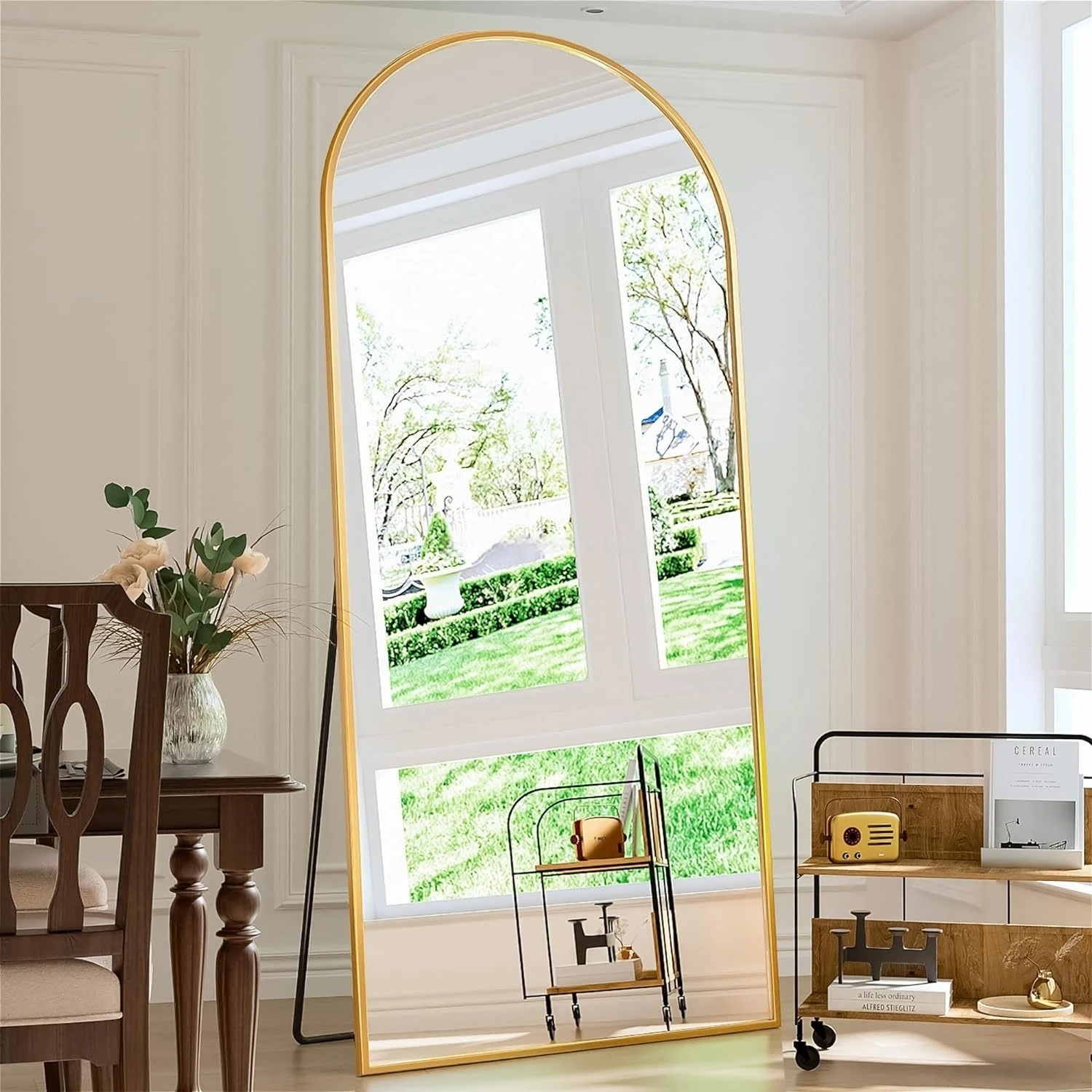 product luxury full body dressing wall mirror modern arched aluminum alloy framed standing bedroom bathroom mirror home decor-3