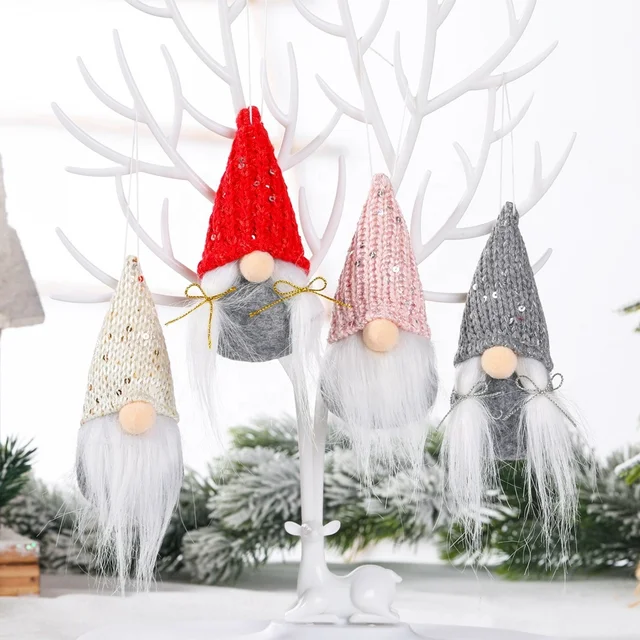 2023 Knitted sequin pointed hat faceless creative elderly doll small pendant Christmas tree gift decorative ornaments