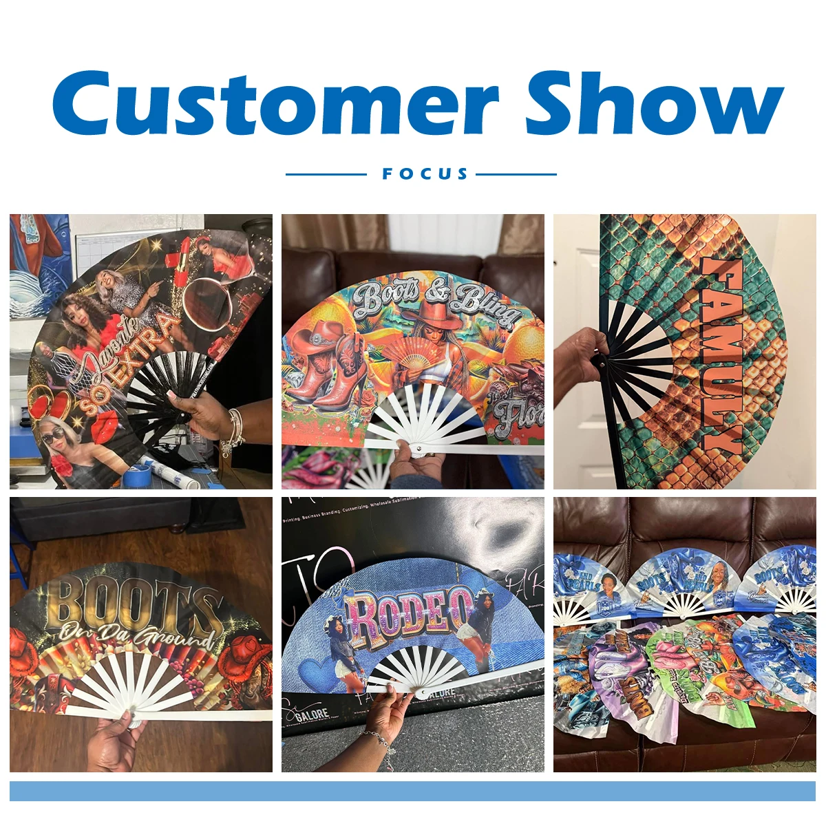 Line Dance KungFu Folding Clacking Hand Fan Loud Voice Sublimation Blank Large White Fan Black Plastic Handle 33cm Polyester Fan