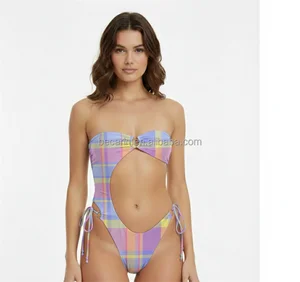 2026 Euro-American Trendy One Piece Nylon Fabric Baudeau Style Women's Swimsuit Stylish Solid Bikini Triangle Beachwear Factory