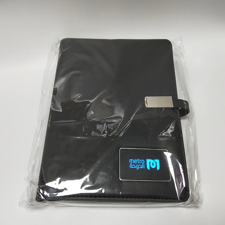 Multifunctional Wireless Charging PU Leather Cover Shaking Lighting Logo Notebook With 5000mAh Power Bank