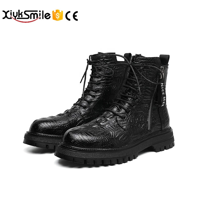 Botin hombre piel cocodrilo negro Botines piel originales hombre