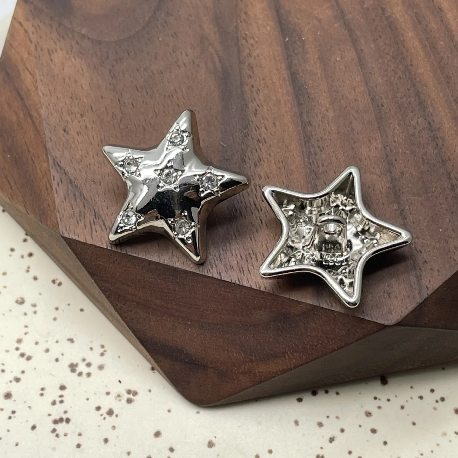 Personality Inset Diamond Five Star Button Sew on Dress Simple Gold Silver Star Shaped Metal Shank Buttons for Jeans Jackets