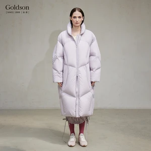 Waterproof Windproof Breathable Long Coat 95% Duck Filling for Winter Stand Collar Nylon Lining Plain Dyed Logo Decoration