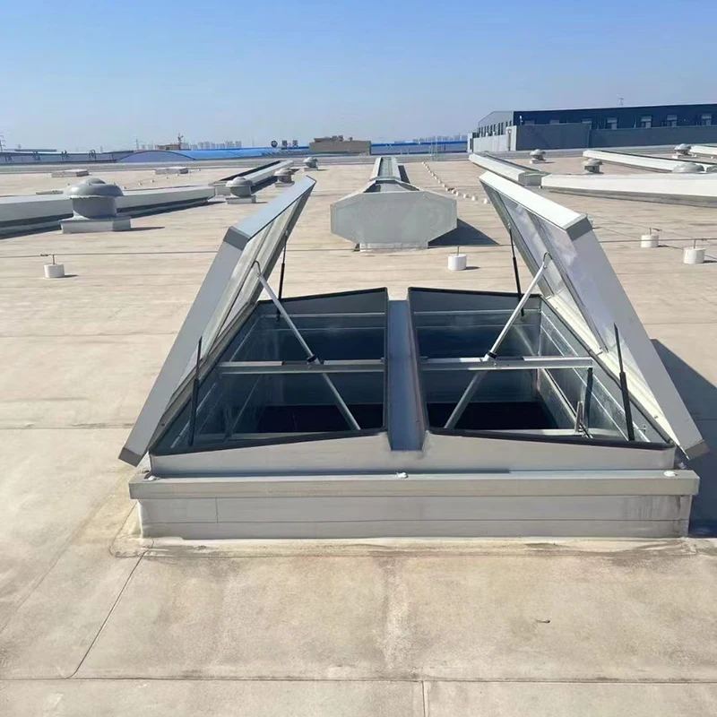 Waterproof Triangular Electric Skylight Folding Vertical Opening Pattern for Lighting Smoke Exhaust No Nails Adhesive Required